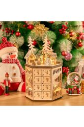 Living and Home LED Rotating Countdown Calendar Wooden Music Box for Christmas in Beige - thumbnail 3