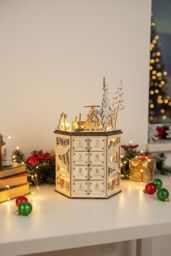 Living and Home LED Rotating Countdown Calendar Wooden Music Box for Christmas in Beige - thumbnail 1
