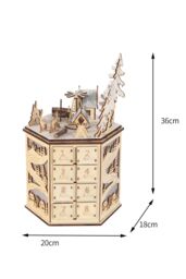 Living and Home LED Rotating Countdown Calendar Wooden Music Box for Christmas in Beige - thumbnail 6