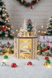 Living and Home LED Rotating Countdown Calendar Wooden Music Box for Christmas in Beige - thumbnail 2