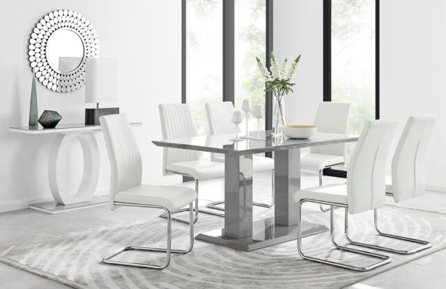 FurnitureboxUK Imperia Grey Modern High Gloss Dining Table & 6 Lorenzo Dining Chairs Set in Off-White - image 1