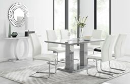 FurnitureboxUK Imperia Grey Modern High Gloss Dining Table & 6 Lorenzo Dining Chairs Set in Off-White