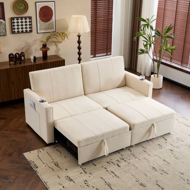 ModernLuxe 3-in-1 convertible king size sofa bed with pull-out design in Beige - image 1