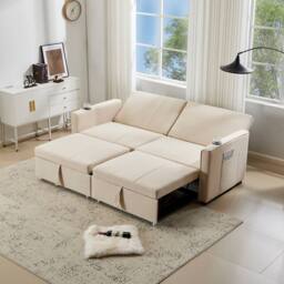 ModernLuxe 3-in-1 convertible king size sofa bed with pull-out design in Beige - thumbnail 6