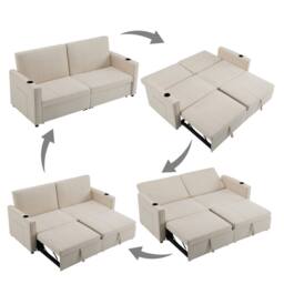ModernLuxe 3-in-1 convertible king size sofa bed with pull-out design in Beige - thumbnail 8