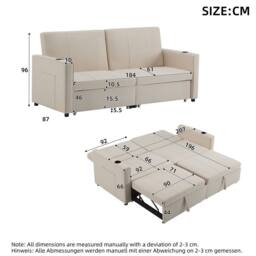 ModernLuxe 3-in-1 convertible king size sofa bed with pull-out design in Beige - thumbnail 5