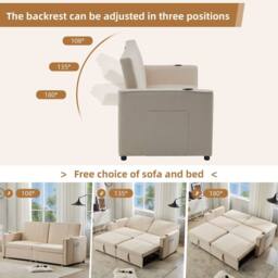 ModernLuxe 3-in-1 convertible king size sofa bed with pull-out design in Beige - thumbnail 2