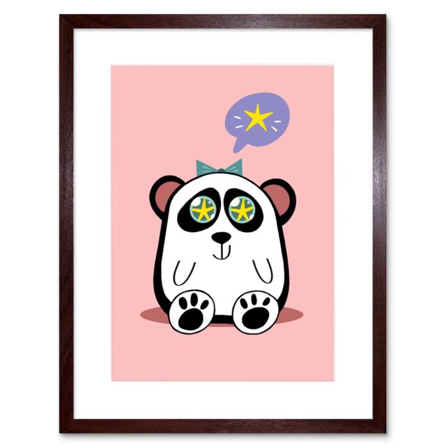 "Artery8 Wall Art Print Kawaii Panda Star Art Framed 9x7 inch in Brown - Size: W7"" x H9""" - image 1