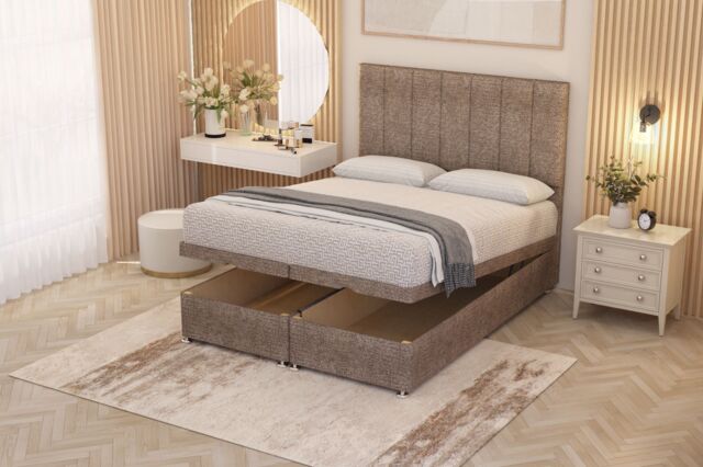 Somnior Austin Tweed Fabric End Opening Ottoman Bed Set with Midnight Mattress in Brown - Size: Super King - image 1