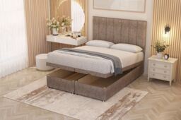 Somnior Austin Tweed Fabric End Opening Ottoman Bed Set with Midnight Mattress in Brown - Size: Super King - thumbnail 1