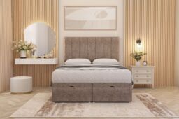 Somnior Austin Tweed Fabric End Opening Ottoman Bed Set with Midnight Mattress in Brown - Size: Super King - thumbnail 4