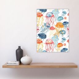 "Artery8 Jellyfish Blue Pink Orange Bright Watercolour Wall Art Print - Size: W24"" x H32""" - thumbnail 4