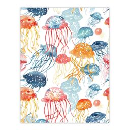 "Artery8 Jellyfish Blue Pink Orange Bright Watercolour Wall Art Print - Size: W24"" x H32""" - thumbnail 1