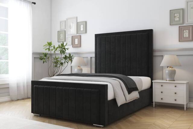 "Comfort Beds Emperor Plush Bed Frame With Mattress-50"" Upholstered in Black - Size: Double" - image 1