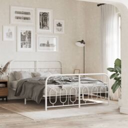 Berkfield Home Metal Bed Frame without Mattress with Footboard White 135x190cm - Size: 135x190 cm - thumbnail 1