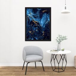 "Artery8 Wall Art Print Abstract Dark Blue Gold Swirl Large Large Framed Wall Décor Art in Light Oak - Size: W18"" x H24""" - thumbnail 2