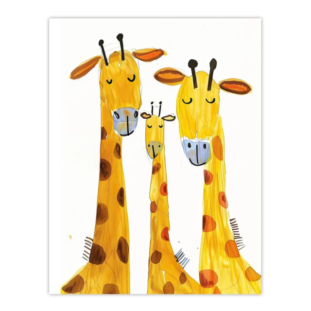 "Artery8 Giraffe Family Simple Bright Watercolour Folk Art Wall Art Print in Yellow - Size: W18"" x H24""" - image 1