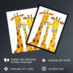 "Artery8 Giraffe Family Simple Bright Watercolour Folk Art Wall Art Print in Yellow - Size: W18"" x H24""" - thumbnail 2