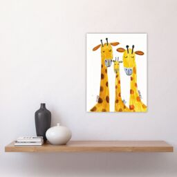 "Artery8 Giraffe Family Simple Bright Watercolour Folk Art Wall Art Print in Yellow - Size: W18"" x H24""" - thumbnail 4