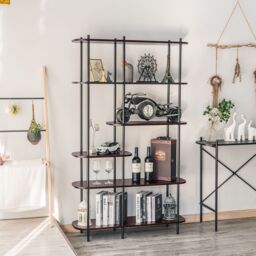 Nordlys Modern Industrial 5-Level Wooden Bookshelf in Brown - thumbnail 2