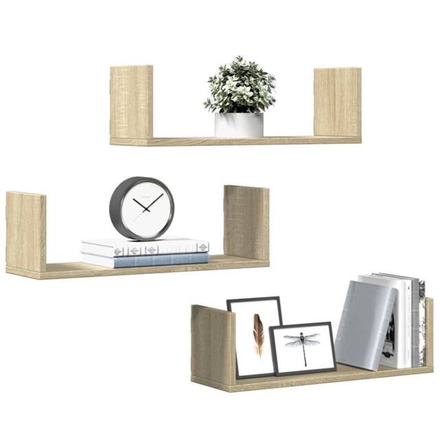 Berkfield Home Wall Shelves 3 pcs Sonoma Oak 58x18x18 cm Engineered Wood in Light Oak - Size: 58 x 18 x 18 cm - image 1