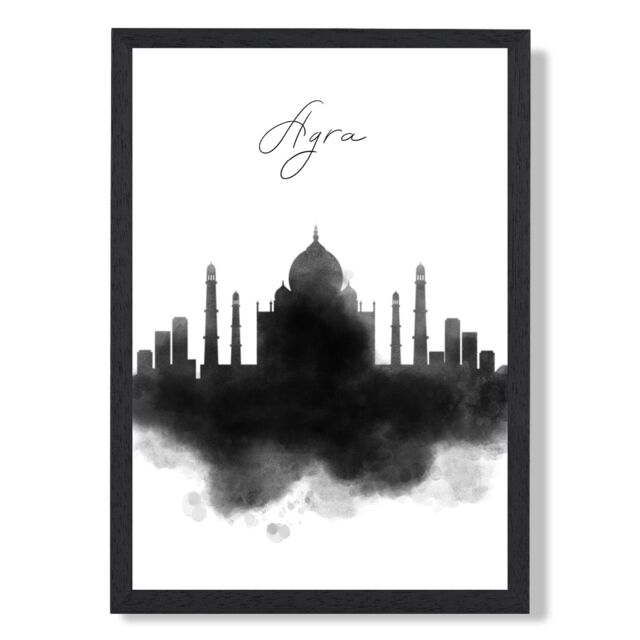 ARTZE Agra Watercolour Skyline City Framed Print SIZE: A4 with Black Frame - image 1