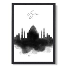 ARTZE Agra Watercolour Skyline City Framed Print SIZE: A4 with Black Frame - thumbnail 1