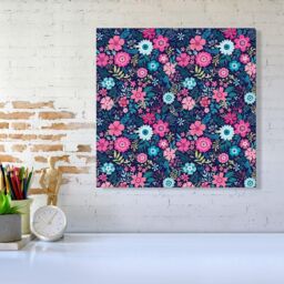 "Warren Reed - Designer Cute Colourful Flower Pattern Canvas in Blue - Size: W16"" x H16""" - thumbnail 2