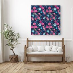 "Warren Reed - Designer Cute Colourful Flower Pattern Canvas in Blue - Size: W16"" x H16""" - thumbnail 3