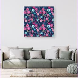 "Warren Reed - Designer Cute Colourful Flower Pattern Canvas in Blue - Size: W16"" x H16""" - thumbnail 4
