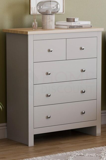 Home Discount Vida Designs Arlington 3+2 Drawer Chest Of Drawers Storage Bedroom Furniture in Grey - image 1