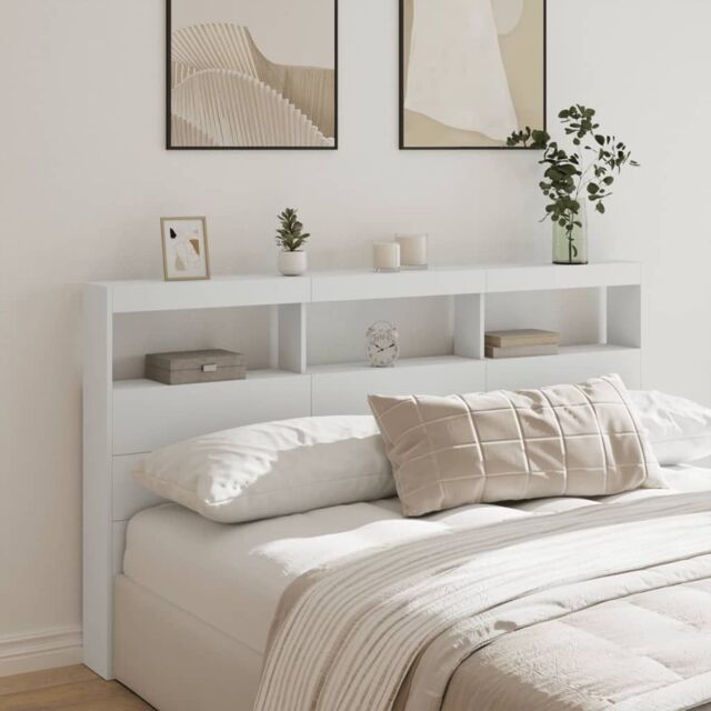 Berkfield Home Headboard Cabinet with LED White 180x17x102 cm - Size: 180 x 17 x 102 cm - image 1
