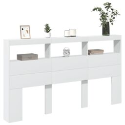 Berkfield Home Headboard Cabinet with LED White 180x17x102 cm - Size: 180 x 17 x 102 cm - thumbnail 5