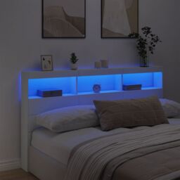 Berkfield Home Headboard Cabinet with LED White 180x17x102 cm - Size: 180 x 17 x 102 cm - thumbnail 4