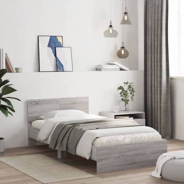 Berkfield Home Durable Bed Frame without Mattress with LED Lights Grey Sonoma 10 - image 1