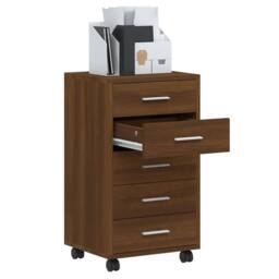 Berkfield Home Drawer Cabinet with Castors Brown Oak Engineered Wood - thumbnail 4