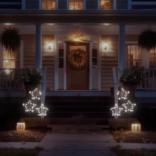 mysmartbuy Outdoor Pre-Lit 3 Star Cluster Micro LED Stake Light Decoration - Illuminated Festive Garden Ornament - H87 x W41 x D2.8cm in Black - image 1