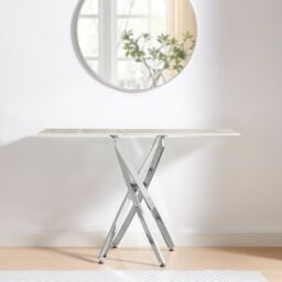 FurnitureboxUK Leonardo Rectangular Marble Effect Glass Top Console Table With Silver Metal Starburst Legs in White - thumbnail 3