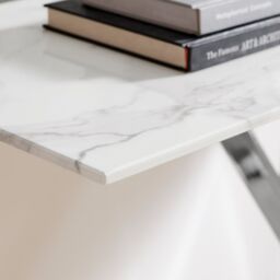 FurnitureboxUK Leonardo Rectangular Marble Effect Glass Top Console Table With Silver Metal Starburst Legs in White - thumbnail 4