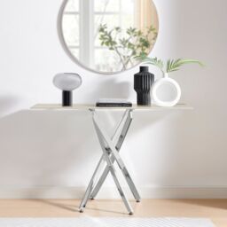 FurnitureboxUK Leonardo Rectangular Marble Effect Glass Top Console Table With Silver Metal Starburst Legs in White - thumbnail 1