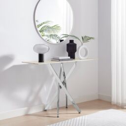 FurnitureboxUK Leonardo Rectangular Marble Effect Glass Top Console Table With Silver Metal Starburst Legs in White - thumbnail 2