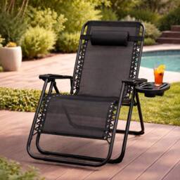 Royalford Zero Gravity Chair Recliner Folding Garden Lounger Set of 2 in Black - thumbnail 2