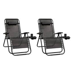 Royalford Zero Gravity Sun Lounger Recliner Chair 120kg Steel Textilene Foldable Pack of 2 in Black