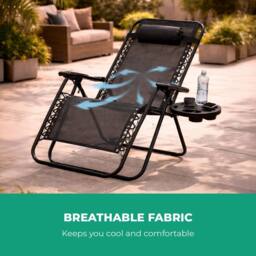 Royalford Zero Gravity Chair Recliner Folding Garden Lounger Set of 2 in Black - thumbnail 5