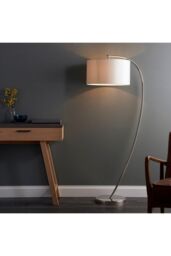 Netlighting Josephine 1 Light Floor Lamp Bright Nickel Vintage White Faux Silk E27 in Grey - thumbnail 2