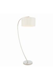 Netlighting Josephine 1 Light Floor Lamp Bright Nickel Vintage White Faux Silk E27 in Grey