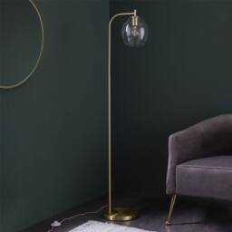 First Choice Lighting Fabia - Satin Brass & Clear Glass 152cm Floor Lamp in Gold - thumbnail 7