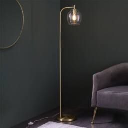 First Choice Lighting Fabia - Satin Brass & Clear Glass 152cm Floor Lamp in Gold - thumbnail 6
