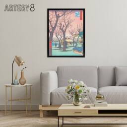 "Artery8 Plum Garden At Kamata Framed Canvas Wall Art Print Utagawa Hiroshige in Pink - Size: W12"" x H16""" - thumbnail 3