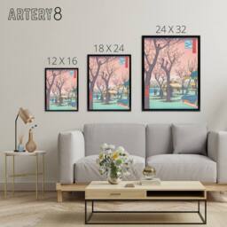 "Artery8 Plum Garden At Kamata Framed Canvas Wall Art Print Utagawa Hiroshige in Pink - Size: W12"" x H16""" - thumbnail 4